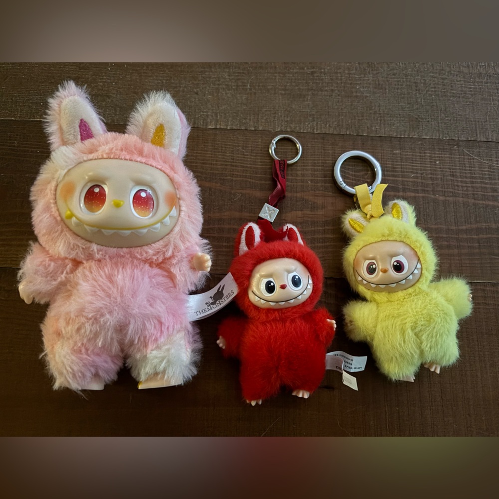 Plush Monster Keychain Toy - Pink, Red, Yellow